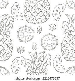 Monochrome pattern with tropical fruits. Pineapple. Illustration in hand draw style. Can be used for fabric