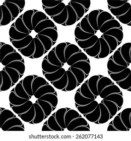 Monochrome pattern of twisted rounded elements, seamless vector background.