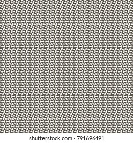 Monochrome pattern with twisted shapes and dots aligned on horizontal rows. Print for textiles. Abstract vector.