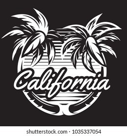 Monochrome pattern with two palm trees and a coast. Vector illustration