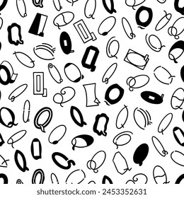 A monochrome pattern with a variety of letters Q scattered in different orientations, creating an abstract and artistic backdrop that can be used for various design projects or as a wallpaper.