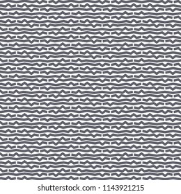 Monochrome pattern with wavy or zigzag lines oriented horizontally. Geometric ethnic tribal motif. Vector illustration.