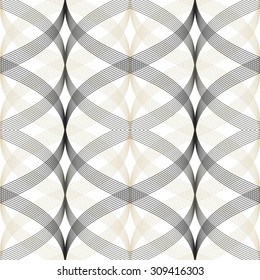 Monochrome pattern weaving lines, seamless vector background.