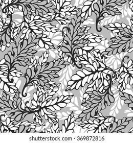 monochrome pattern of white, gray and black leaves. vector illustration