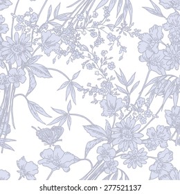 Monochrome pattern of wildflowers.  Hand drawing. Seamless for fabric design, gift wrapping paper and printing and web projects.