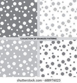 Monochrome pattern for wrapping paper, fabric, backgrounds etc. Set of 4 seamless vector images.From light to dark grey.