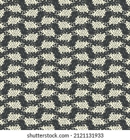 Monochrome pattern with zigzags and dotted patches. Textile design for blouses, dresses or scarves.
