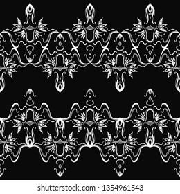 Monochrome patterns with a free hand.Horizontal zentangle ornament. Seamless vector set on a light white background.Stencils and textile elements for interior design.Border template repeating divider.