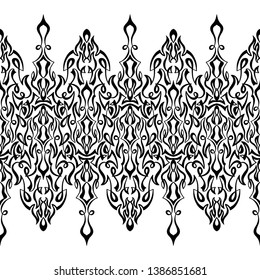 Monochrome patterns with a free hand.Horizontal zentangle ornament. Seamless vector set on a light white background.Stencils and textile elements for interior design.Border template repeating divider.