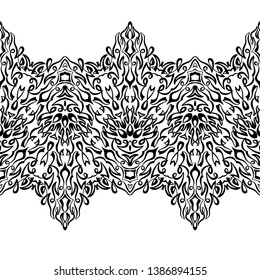 Monochrome patterns with a free hand.Horizontal zentangle ornament. Seamless vector set on a light white background.Stencils and textile elements for interior design.Border template repeating divider.