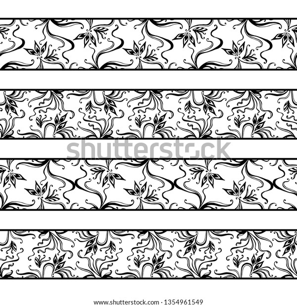 Monochrome Patterns Free Handhorizontal Zentangle Ornament Stock Vektorgrafik Lizenzfrei
