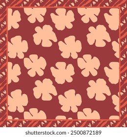 Monochrome peach and red color brush strokes inky flowers scarf or bandana design. Abstract floral contemporary background.