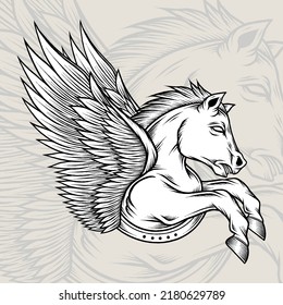 Monochrome Pegasus Vector Illustration. Premium vector