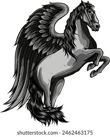 Monochrome Pegasus Vektorillustration - Flügelpferdeseitenansicht Schwarz-Weiß Design