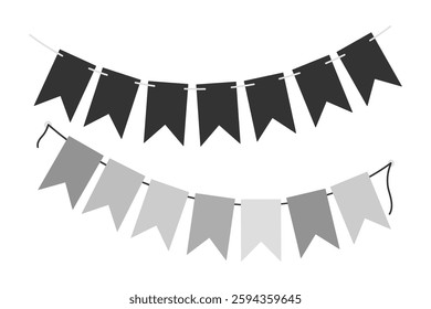 Monochrome pennant garlands on rope dark and grayscale Black Day greeting Decorative elements Set 2