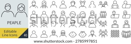 Monochrome People Line Icon Set Vector Illustration