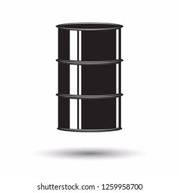 Monochrome petrol barrel icon, metal oil barrel sign isolated on white background with shadow, vector