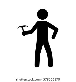 monochrome pictogram with climbing man with ice axe