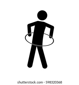 monochrome pictogram with training in hula hoop vector illustration