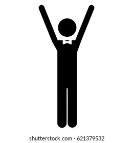 monochrome pictogram of waiter with extended arms vector illustration