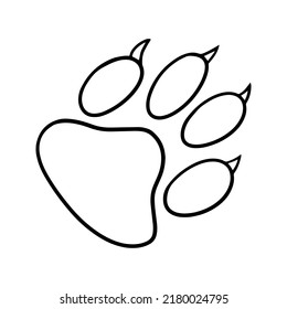 Monochrome picture, animal paw print with claws, vector illustration in cartoon style on a white background