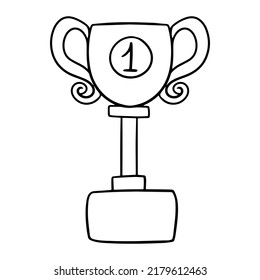 Monochrome picture, Award for first place, winner cup, vector illustration in cartoon style on a white background