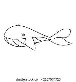 Monochrome picture, Big whale, Marine life, vector illustration in cartoon style on a white background