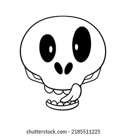 Monochrome picture, Character licking a skull, Cute cartoon skull for a holiday, vector illustration in cartoon style on a white background