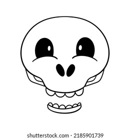 Monochrome picture, Cute cartoon skull for a holiday, cute smiling skull, vector illustration in cartoon style on a white background