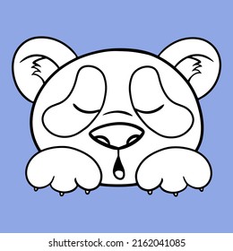 Monochrome picture. Cute little panda sleeping, cute fluffy pandas in cartoon style, vector illustration isolated on blue background