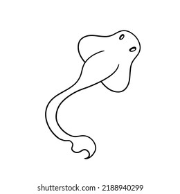 Monochrome picture, Cute simple character, stingray fish, vector illustration in cartoon style on a white background