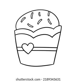 Monochrome picture, Delicious chocolate cupcakes with sugar cubes, vector illustration in cartoon style on a white background