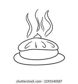 Monochrome picture, Delicious hot autumn pie with fruit filling, vector illustration in cartoon style on a white background