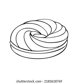 Monochrome picture, delicious round cream cake, donut, vector illustration on white background