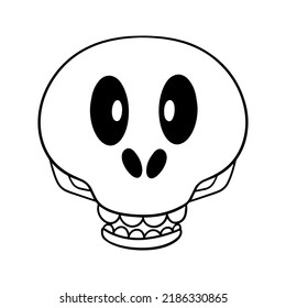 Monochrome picture, Funny cute cartoon skull for a holiday, cute smiling skull, vector illustration in cartoon style
