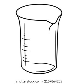 Monochrome picture, Glass measuring cup with divisions, vector illustration in cartoon style on a white background