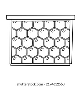 Monochrome picture, Honey collection, Wooden frame for honeycomb with honey, vector illustration in cartoon style on a white background
