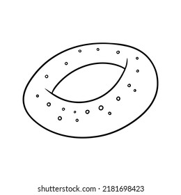 Monochrome picture, Large round bagel with poppy seeds, vector illustration in cartoon style