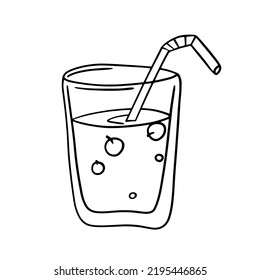 Monochrome picture, milkshake with berries in a glass glass , vector illustration in cartoon style on a white background