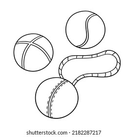 Monochrome picture, round dog toys, balls, vector illustration in cartoon style on a white background
