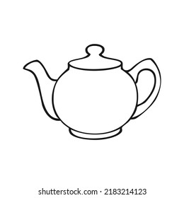 Monochrome picture, round teapot for brewing tea, vector illustration on a white background