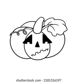 Monochrome picture, Sad character, cute Halloween pumpkin with cartoon-style emotions, vector illustration isolated on a white background