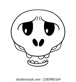 Monochrome picture, Sad Skull, Cute cartoon skull for a holiday, vector illustration in cartoon style on a white background
