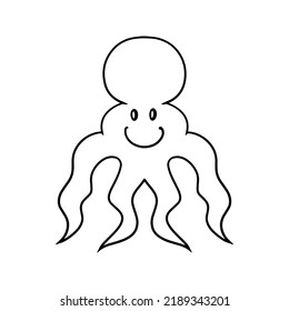 Monochrome picture, sea life, cute octopus character, vector illustration in cartoon style on a white background