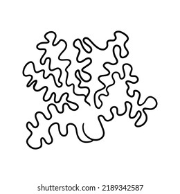 Monochrome picture, a sprig of sea coral, inhabitants of the tropical sea, vector illustration in cartoon style on a white background