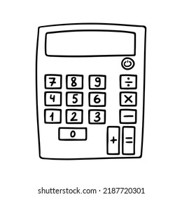 Monochrome picture, Square calculator for students and schoolchildren, vector illustration in cartoon style on a white background