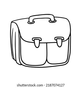Monochrome picture, Square leather briefcase, document bag, vector illustration in cartoon style on a white background