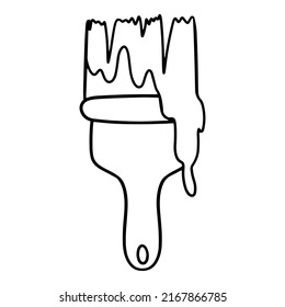 Monochrome picture, Wide brush with paint, drawing tool, vector illustration in cartoon style on a white background