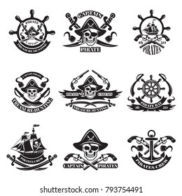 Monochrome Pictures Pirate Labels Illustration Military Stock Vector ...