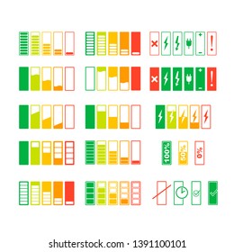 Monochrome pictures of smartphone battery in different levels of charging. Charge battery power for smartphone. Vector illustration.